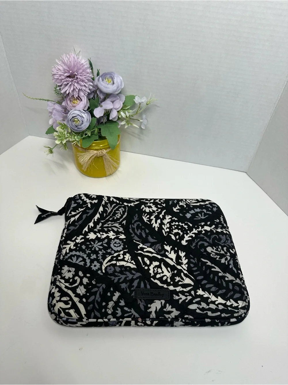 Vera Bradley Black & Cream Floral Quilted Zip Pouch